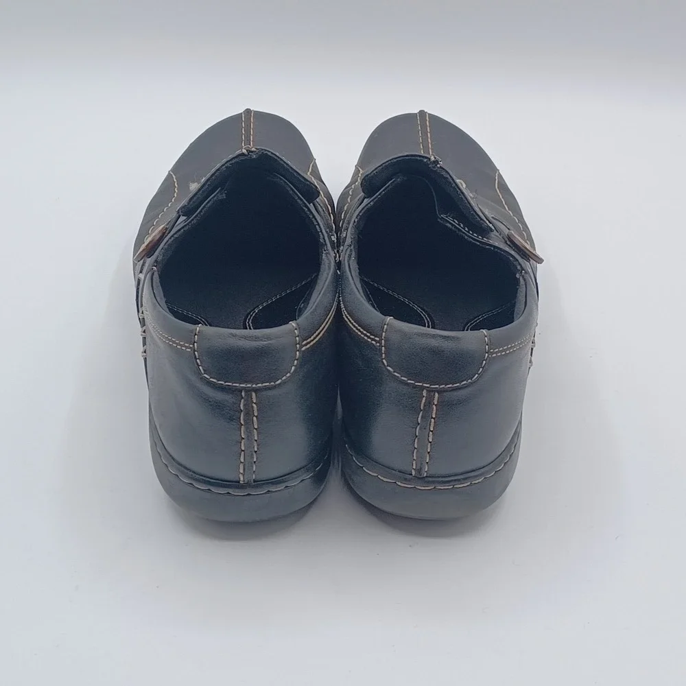 Clarks Bendables Slip On‎ Loafers Womens 9.5M Black Leather Button 35062 NEW